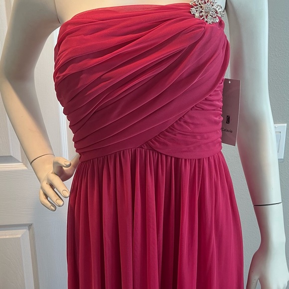 NWT Long Fushia Pink One Shoulder Brooch Lined Dress XL - Picture 5 of 10